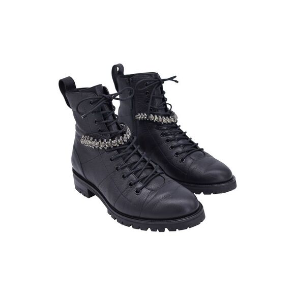 Jimmy Choo Cruz Combat Boots with Crystals in Black Leather - Picture 2 of 7